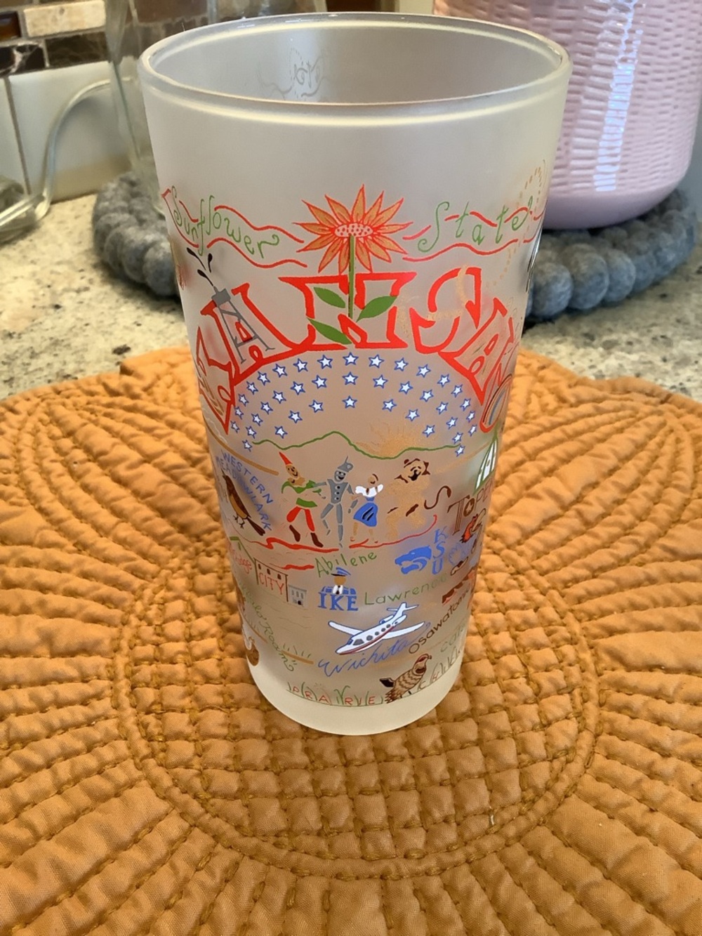 Kansas Frosted Glass Tumbler State Design by Catstudio 2004
